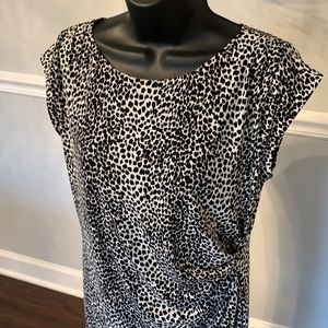 Chaus Black & White Animal Print Stretch Jersey Side Ruched Dress Size S